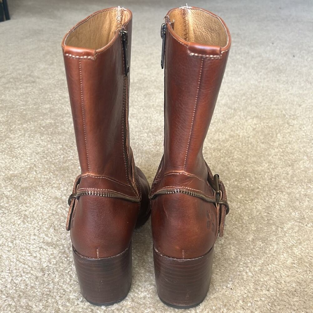 Patricia Nash Lombardy Brown Leather Buckle Chunky Heel Mid Western Cowgirl Boot - Picture 6 of 15